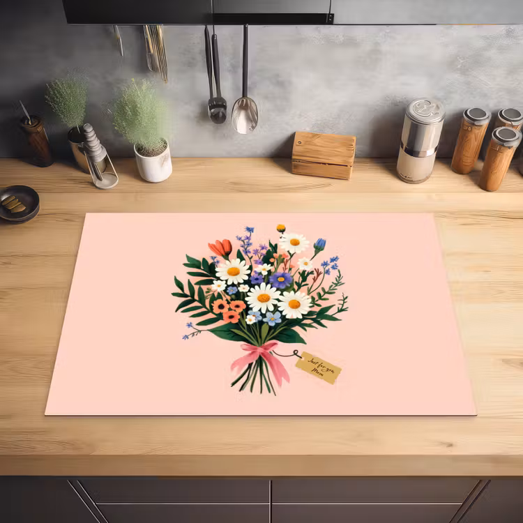 Margrieten - Boeket - Strikje - Roze Inductie beschermer vinyl 3mm klein -sfeer5