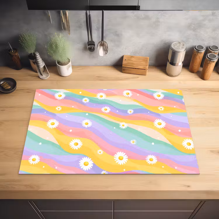Madeliefjes - Kleurrijk - Pastel - Vrolijk Inductie beschermer vinyl 3mm klein -sfeer5