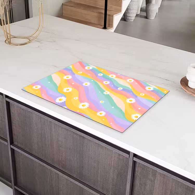 Madeliefjes - Kleurrijk - Pastel - Vrolijk Inductie beschermer vinyl 3mm klein -sfeer8