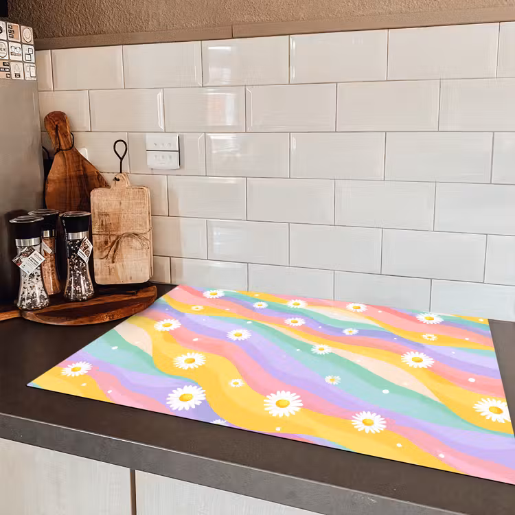 Madeliefjes - Kleurrijk - Pastel - Vrolijk Inductie beschermer vinyl 3mm klein -sfeer3