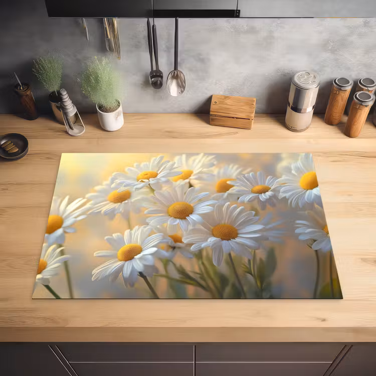 Madeliefjes - Wit - Zonlicht Inductie beschermer vinyl 3mm klein -sfeer5