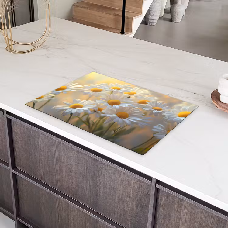 Madeliefjes - Wit - Zonlicht Inductie beschermer vinyl 3mm klein -sfeer8