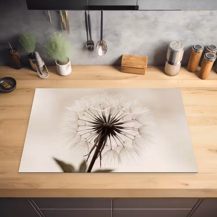 Paardenbloem - Minimalistisch - Wit Inductie beschermer vinyl 3mm klein -sfeer5