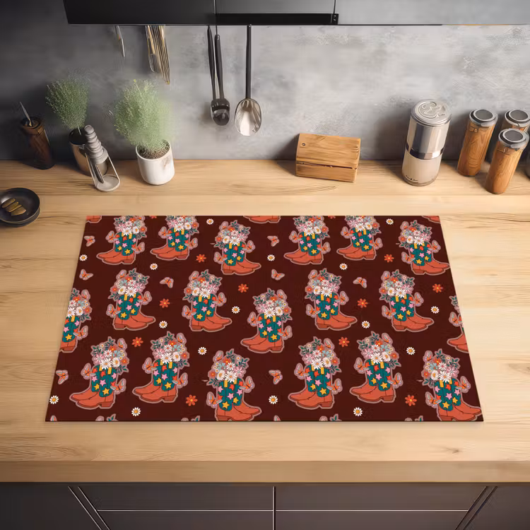 Retro - Disco - Laarzen - Bloemen - Multi Inductie beschermer vinyl 3mm klein 276 -sfeer5