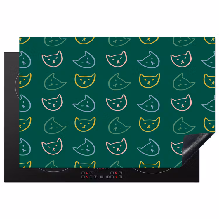 Donkergroen - Gezichten - Katten - Kleuren Inductie beschermer vinyl 3mm klein 276 -3d