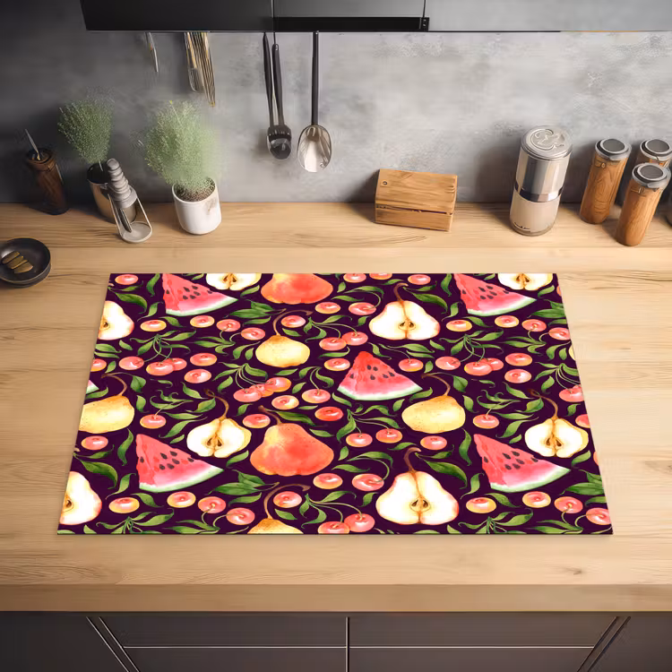 Donker - Bladeren - Fruit - Patroon Inductie beschermer vinyl 3mm klein 276 -sfeer5