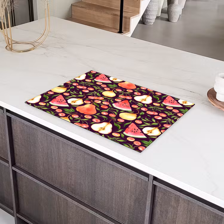 Donker - Bladeren - Fruit - Patroon Inductie beschermer vinyl 3mm klein 276 -sfeer8