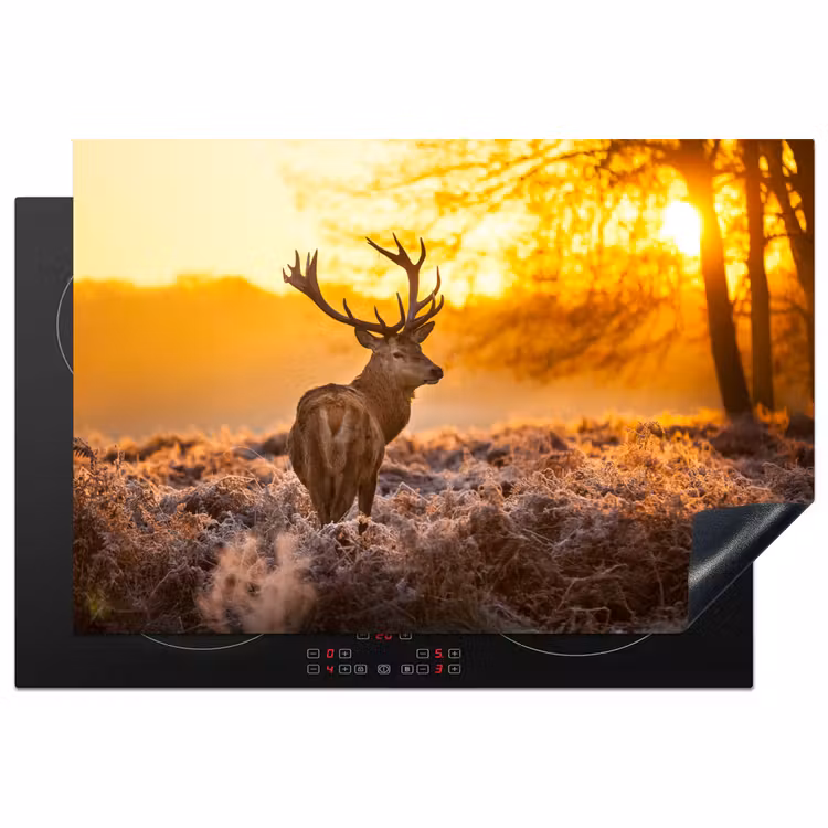 Hert - Dieren - Zonsondergang - Winter - Heide - Natuur Inductie beschermer vinyl 3mm klein -3d