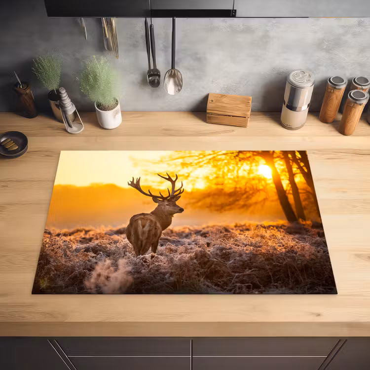 Hert - Dieren - Zonsondergang - Winter - Heide - Natuur Inductie beschermer vinyl 3mm klein -sfeer5