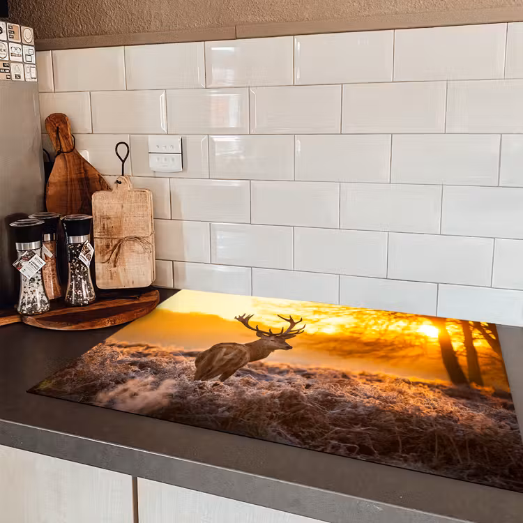 Hert - Dieren - Zonsondergang - Winter - Heide - Natuur Inductie beschermer vinyl 3mm klein -sfeer3