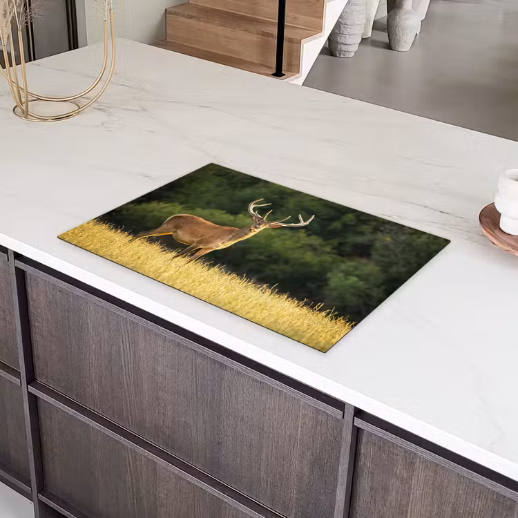 Hert - Gewei - Gras - Natuur - Dieren - Groen Inductie beschermer vinyl 3mm klein -sfeer8