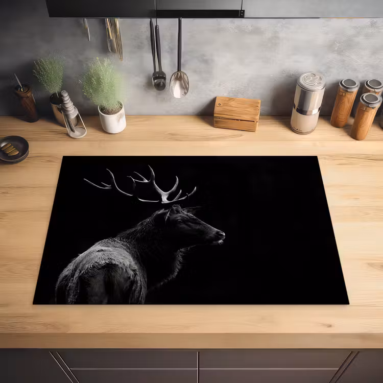 Hert - Zwart - Portret - Gewei - Dieren Inductie beschermer vinyl 3mm klein -sfeer5