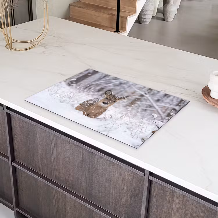 Hert - Sneeuw - Bos - Dieren - Vertederend Inductie beschermer vinyl 3mm klein -sfeer8