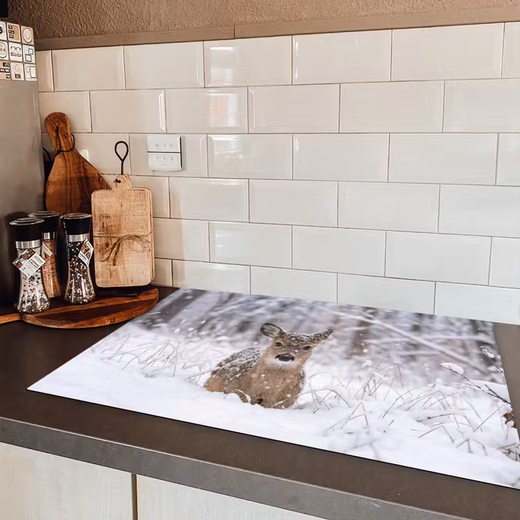 Hert - Sneeuw - Bos - Dieren - Vertederend Inductie beschermer vinyl 3mm klein -sfeer3