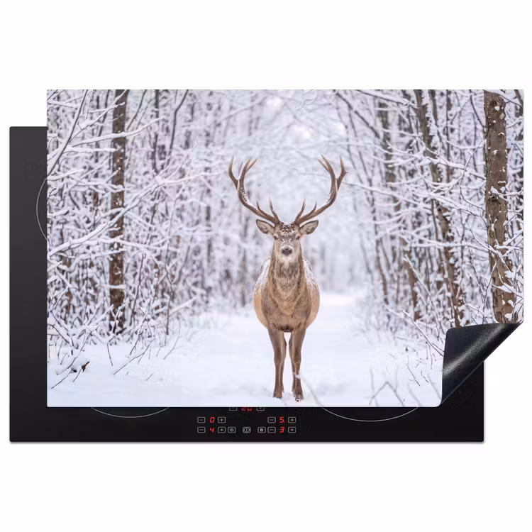 Hert - Winter - Bos - Natuur - Wit Inductie beschermer vinyl 3mm klein -3d