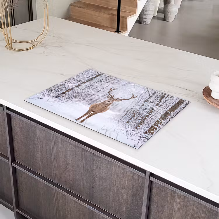 Hert - Winter - Bos - Natuur - Wit Inductie beschermer vinyl 3mm klein -sfeer8