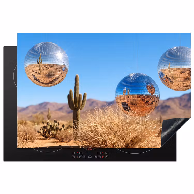 Induction Hob Cover - Desert - Mirror Ball - Art - Woestijn - Spiegelbal - Kunst Inductie beschermer vinyl 3mm klein