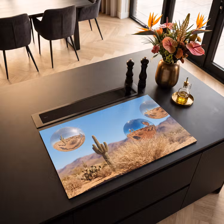 Induction Hob Cover - Desert - Mirror Ball - Art - Woestijn - Spiegelbal - Kunst Inductie beschermer vinyl 3mm klein