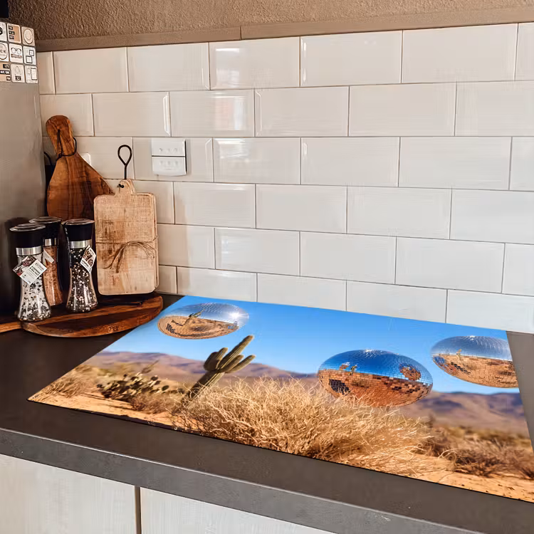 Induction Hob Cover - Desert - Mirror Ball - Art - Woestijn - Spiegelbal - Kunst Inductie beschermer vinyl 3mm klein