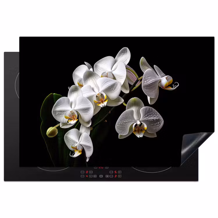 Dauwdruppels op Witte Orchideeën Inductie beschermer vinyl 3mm klein -3d