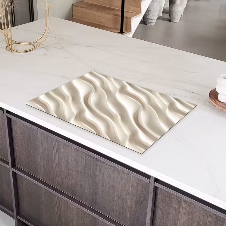 Diagonaal - Golven - Crème Inductie beschermer vinyl 3mm klein 276 -sfeer8