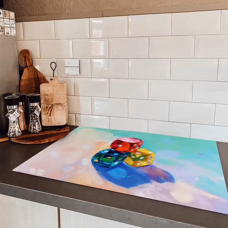 Dobbelstenen - Kleurrijk - Getallen - Stipjes Inductie beschermer vinyl 3mm klein -sfeer3