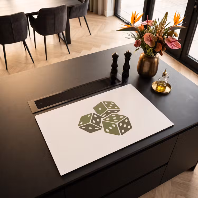Dobbelsteen - Spel - Groen - Abstract Inductie beschermer vinyl 3mm klein -sfeer5