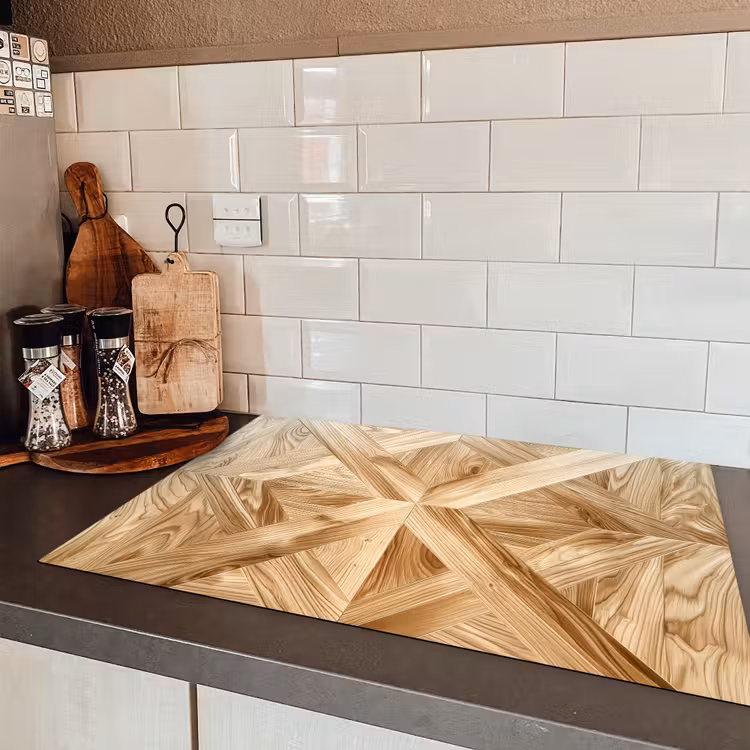 Verschillende Houtnerven in Visgraatpatroon Inductie beschermer vinyl 3mm klein -sfeer3