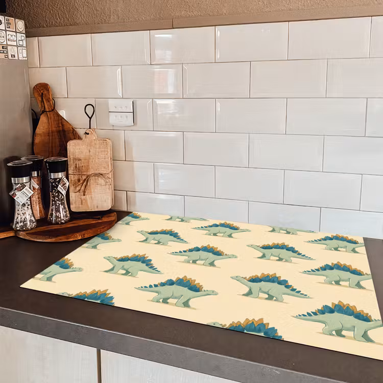 Dino - Patroon - Groen Inductie beschermer vinyl 3mm klein 276 -sfeer3