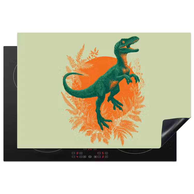 Dinosaurus - Groen - Planten - Cirkel Inductie beschermer vinyl 3mm klein -3d
