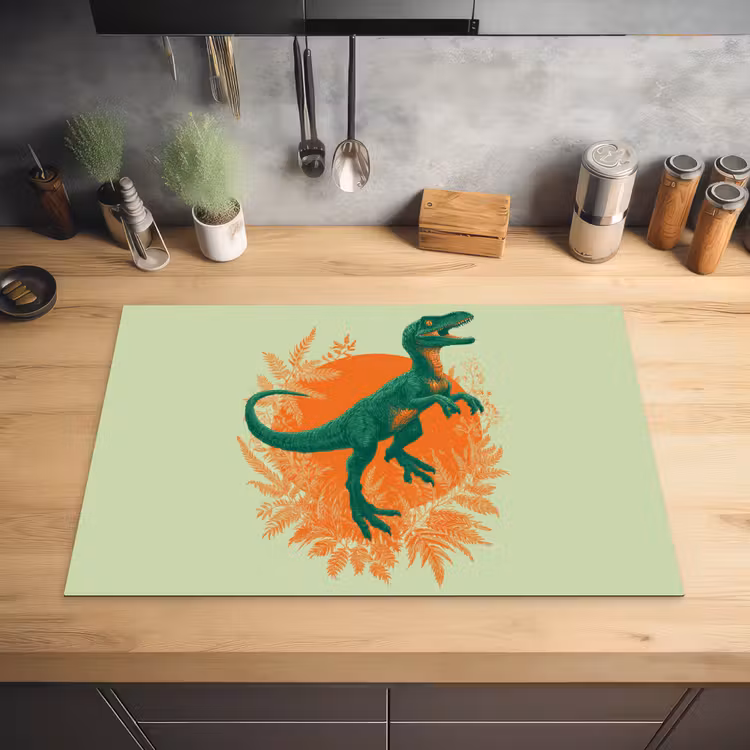 Dinosaurus - Groen - Planten - Cirkel Inductie beschermer vinyl 3mm klein -sfeer5