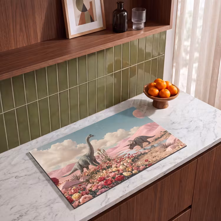 Induction Hob Cover - Dinosaur - Pink - Landscape - Dinosaurus - Roze - Landschap Inductie beschermer vinyl 3mm klein