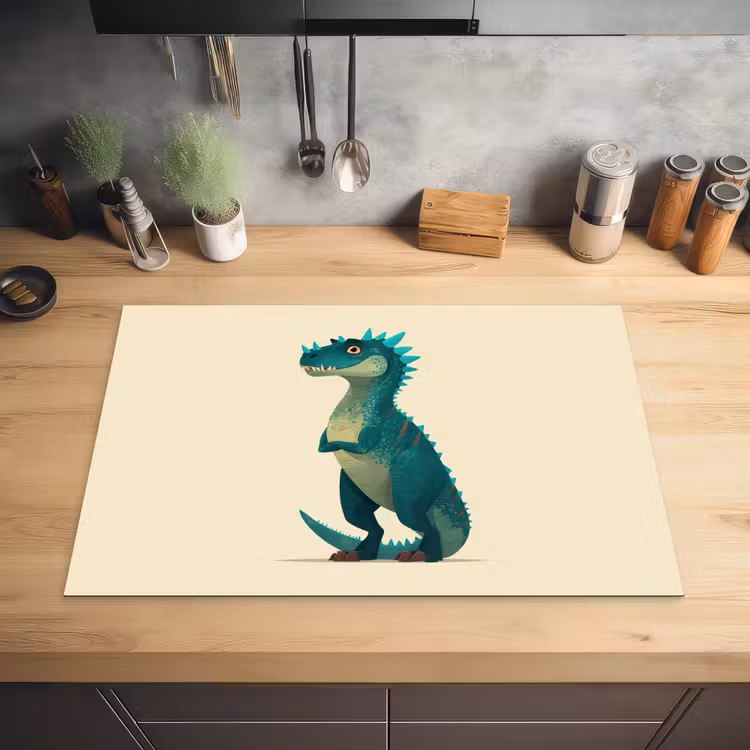 Dinosaurus - Turquoise - Stekels Inductie beschermer vinyl 3mm klein -sfeer5