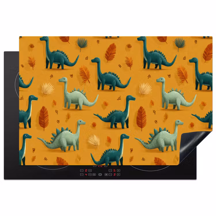 Dinosaurussen - Stekels - Herfstbladeren - Bruin Inductie beschermer vinyl 3mm klein -3d