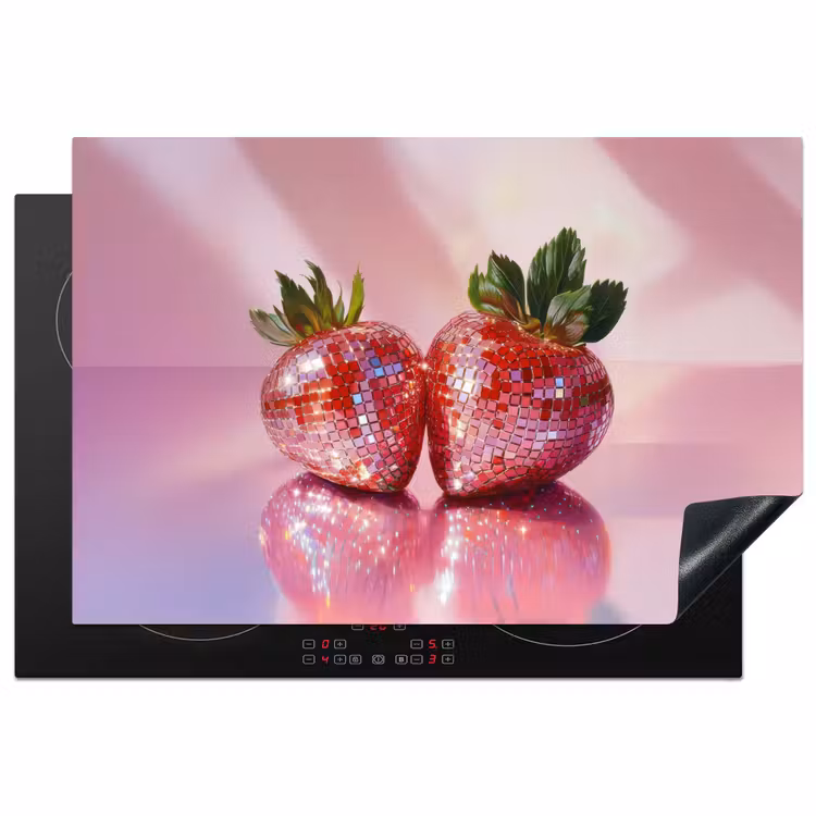 Disco - Fruit - Glitter - Strawberry Inductie beschermer vinyl 3mm klein -3d