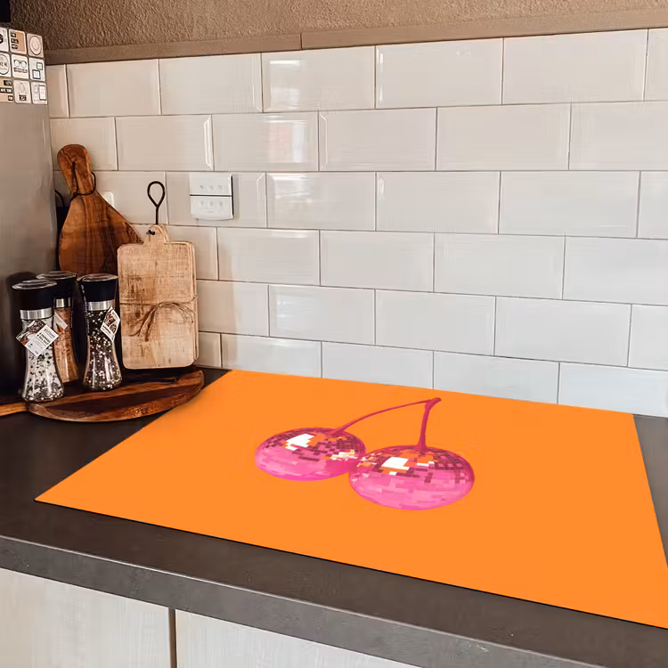 Discoballen - Kers - Spiegels - Roze Inductie beschermer vinyl 3mm klein -sfeer3