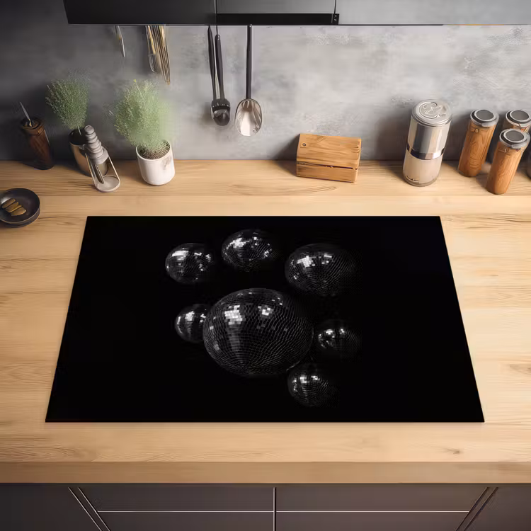 Discoballen - Minimalistisch - Zwart Inductie beschermer vinyl 3mm klein -sfeer5
