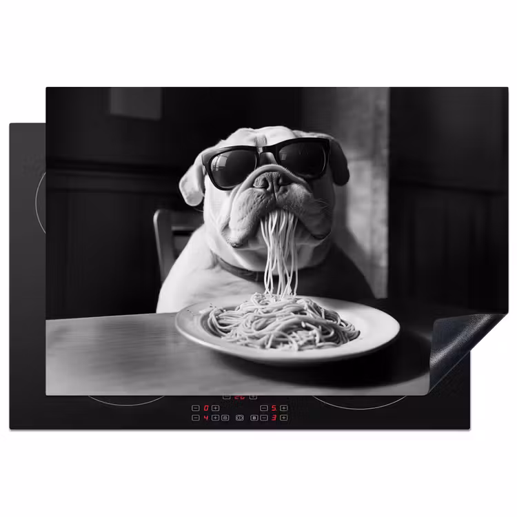 Hond - Bulldog - Pasta - Bril - Stoer - Dieren Inductie beschermer vinyl 3mm klein -3d