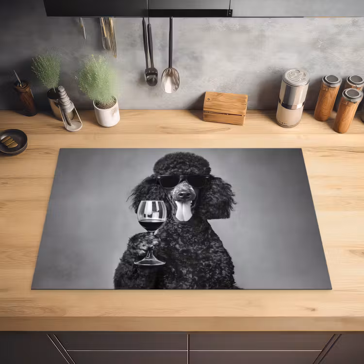 Hond - Krullen - Zonnebril - Wijn Inductie beschermer vinyl 3mm klein -sfeer5