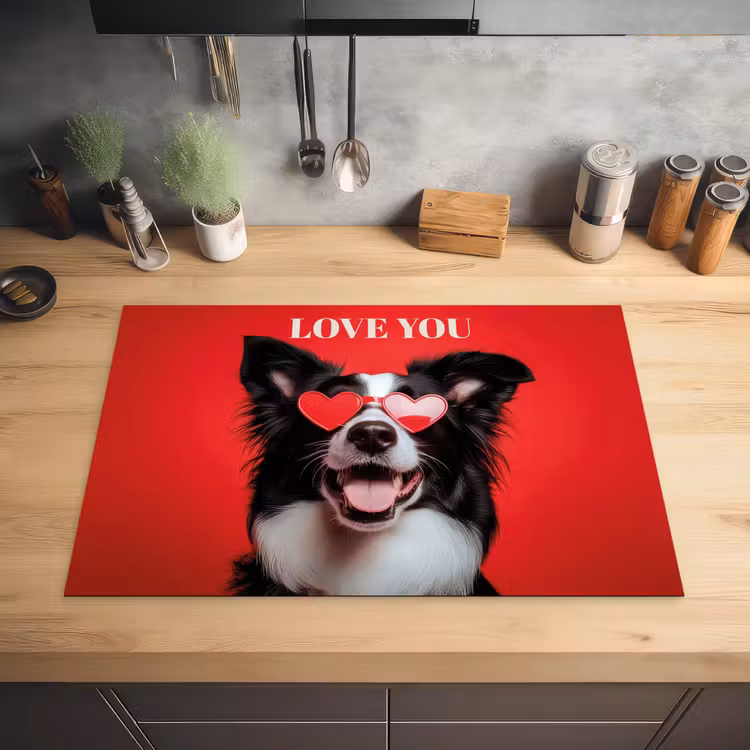 Hond - Hartjesbril - Loveyou - Rood Inductie beschermer vinyl 3mm klein -sfeer5