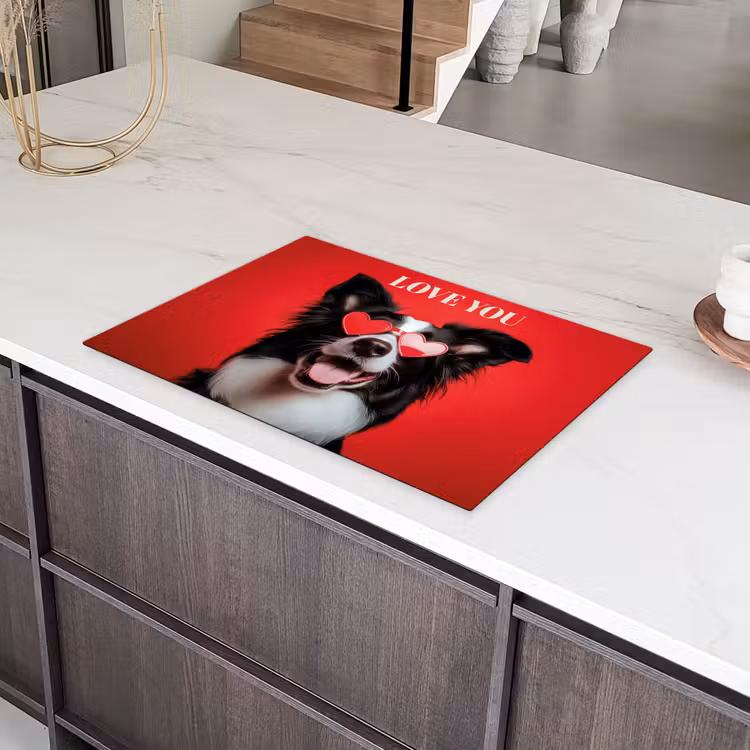 Hond - Hartjesbril - Loveyou - Rood Inductie beschermer vinyl 3mm klein -sfeer8
