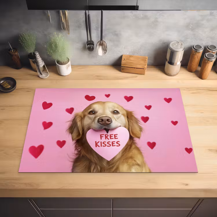 Hond - Kiss- Valentijn - Hartjes Inductie beschermer vinyl 3mm klein -sfeer5