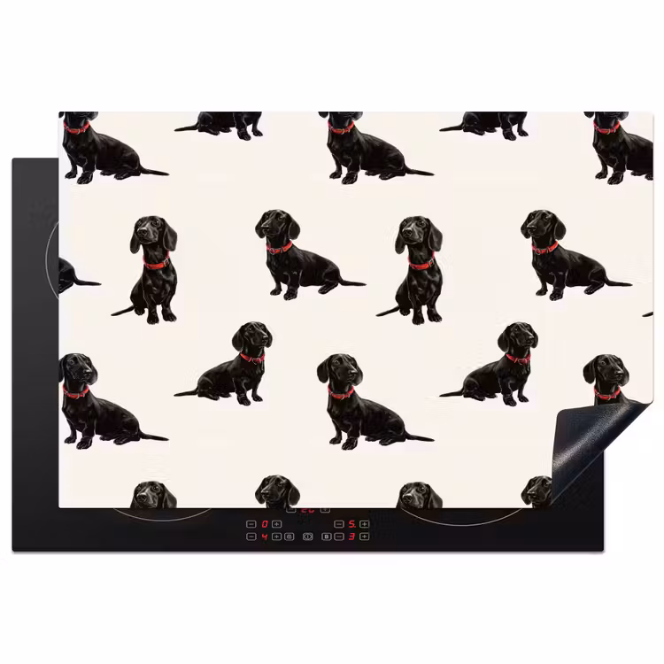 Hond - Patroon - Zwart Inductie beschermer vinyl 3mm klein 276 -3d