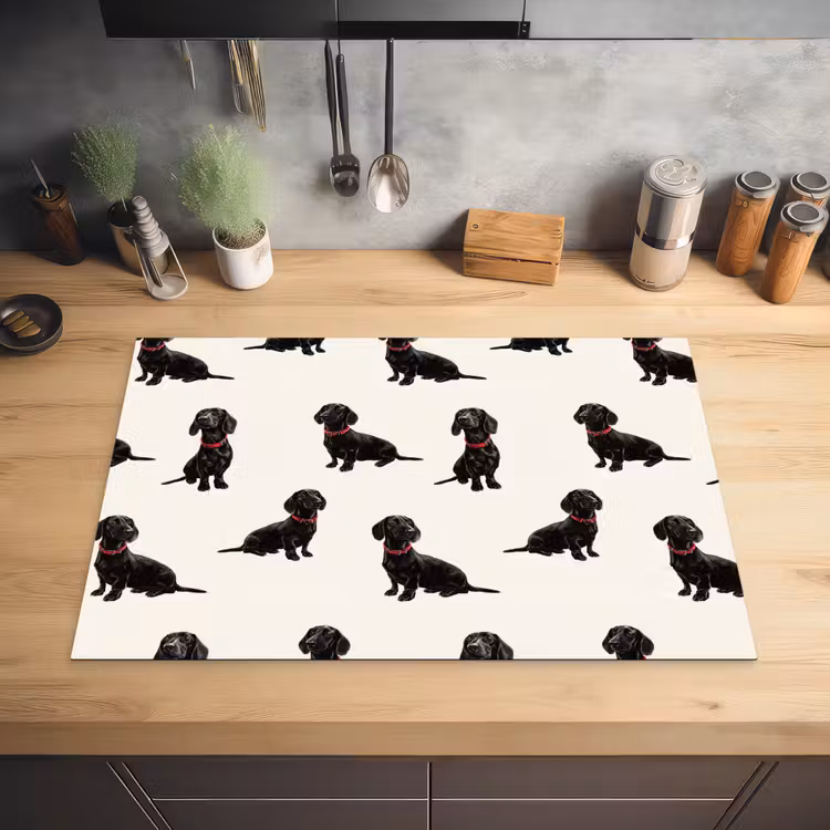 Hond - Patroon - Zwart Inductie beschermer vinyl 3mm klein 276 -sfeer5
