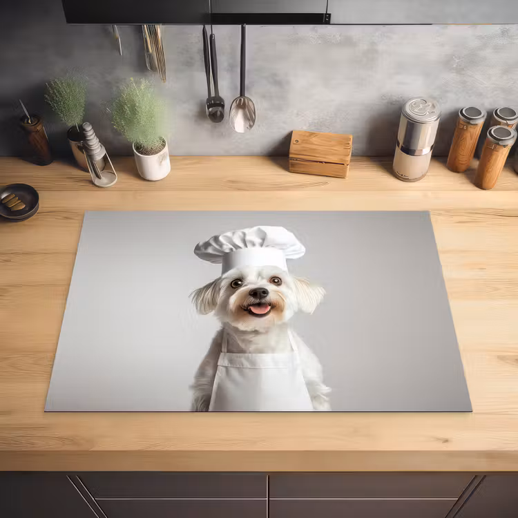 Hond - Wit - Kok Inductie beschermer vinyl 3mm klein -sfeer5