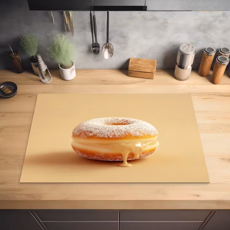 Donut - Romig - Poedersuiker - Beige Inductie beschermer vinyl 3mm klein -sfeer5
