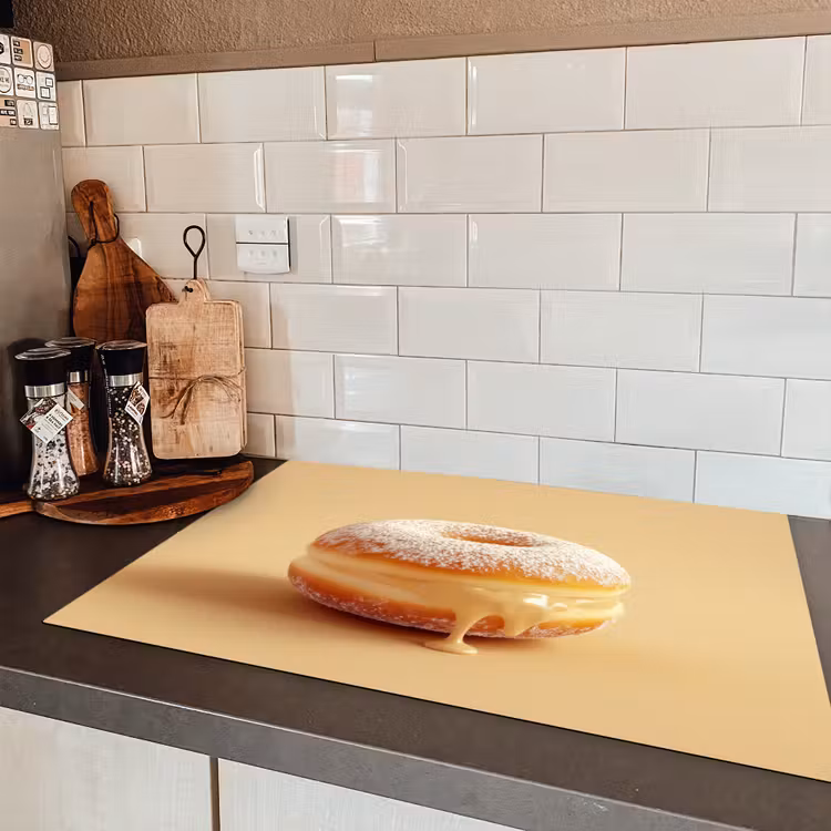 Donut - Romig - Poedersuiker - Beige Inductie beschermer vinyl 3mm klein -sfeer3