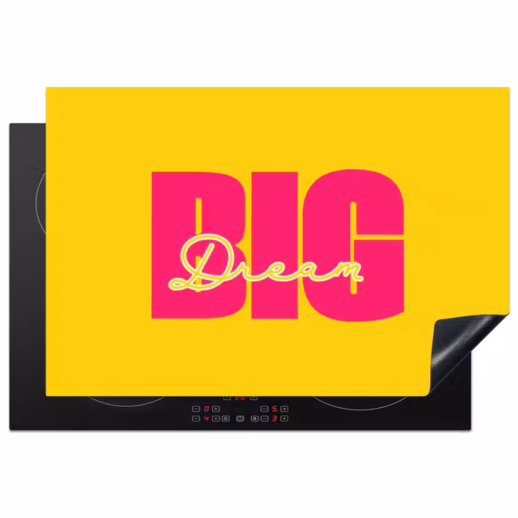 Dream big - Geel - Roze Inductie beschermer vinyl 3mm klein -3d