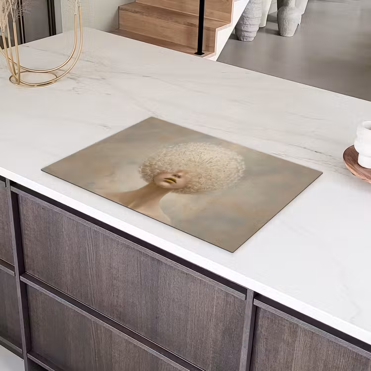 Dromerig - Beige - Paardenbloemzaadjes Inductie beschermer vinyl 3mm klein -sfeer8