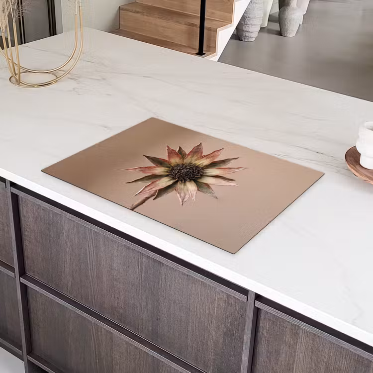 Droogbloem - Protea - Vintage - Beige - Rustiek Inductie beschermer vinyl 3mm klein -sfeer8